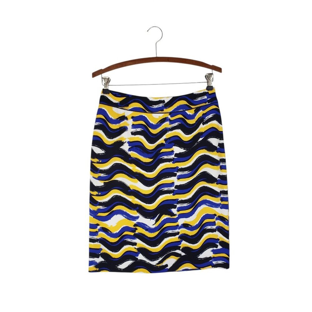 Boss Hugo Boss Vashiba Skirt Blue Gold Bold Wave Knee Length Pencil US Womens 4